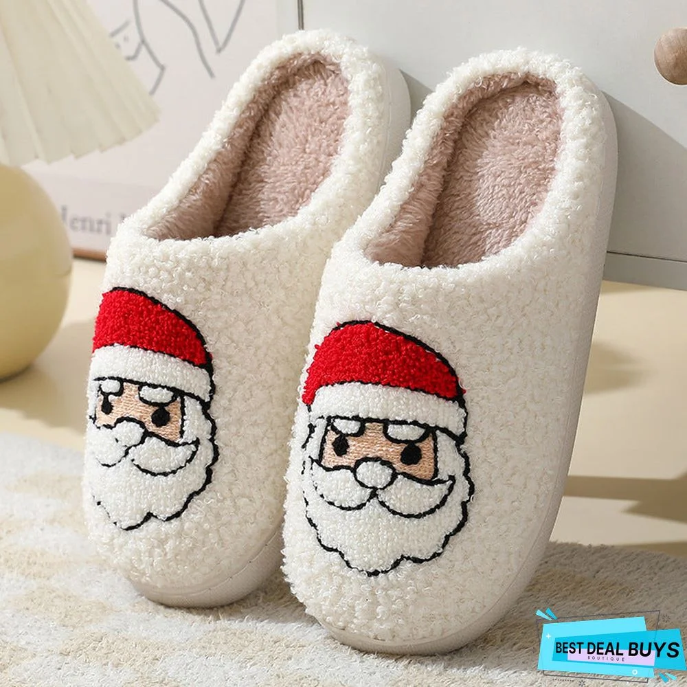 Christmas Home Slippers Cute Cartoon Santa Claus Cotton Slippers For Women And Men