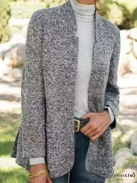 Coats Woolen Stand Collar Cardigan Long Sleeve Casual Coat for Women