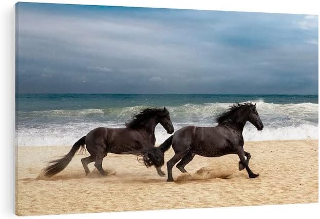 CafePress Canvas Wall Art Friesian On The Beach Ready to Hang for Living Room, Bedroom or Office 36x24