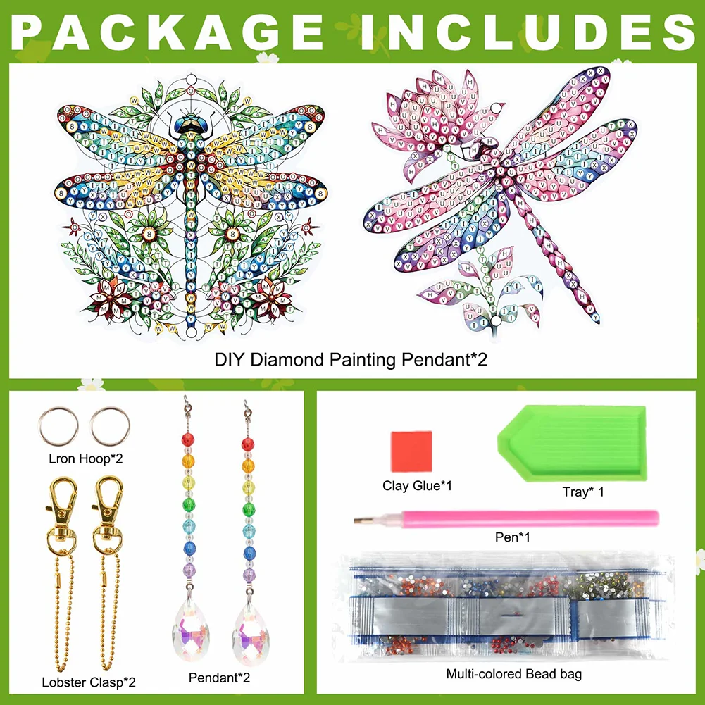 2Pcs Diamond Painting Sun Catcher Crystal Painting Ornaments (Flower Dragonfly)