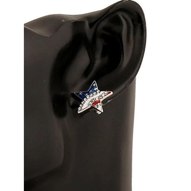 Women plus size clothing America Flag Star Rhinestone Alloy Earrings-Nordswear