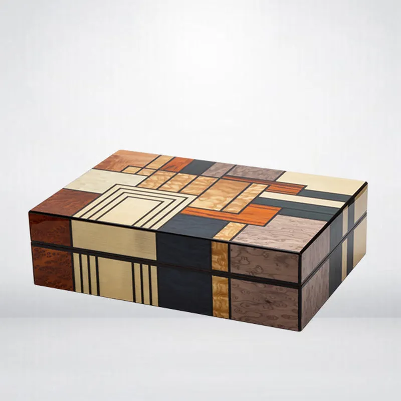 LUBINSKI Cigar Box Cedar Wood Creative Wood Grain Parquet Large Capacity Cigar Humidor Cigarette Case