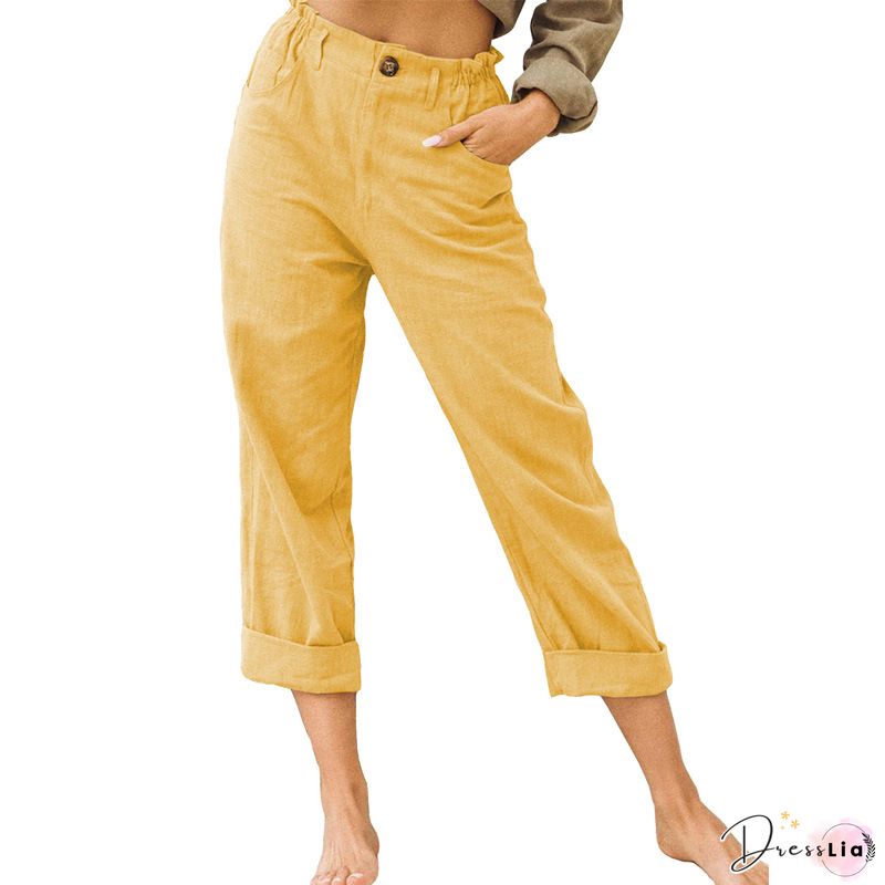 Frill High Waist Pants with Pockets