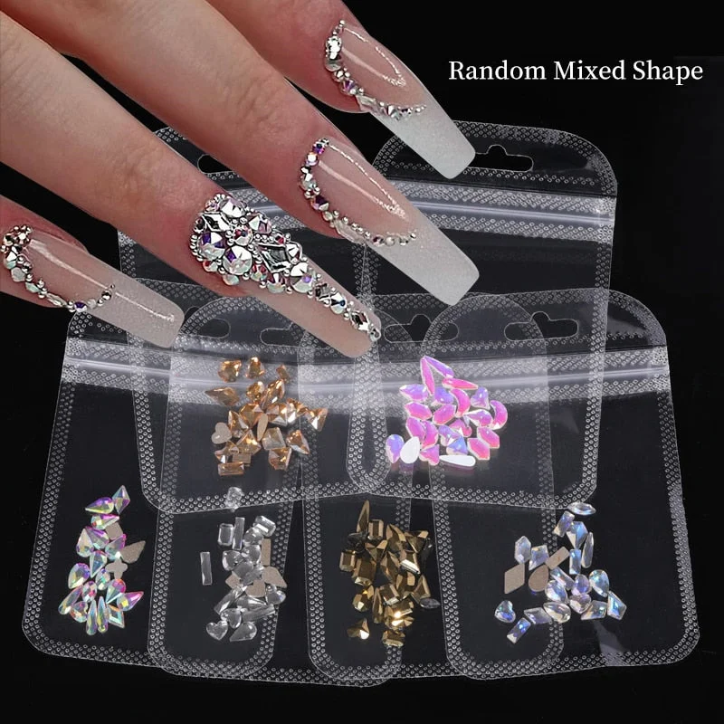 Crystals Clear AB Glass Rhinestone Stones Solid Flat Back Nail Ornaments Colorful Granular Three-Dimensional Nail Art Decoration-Nail Inspo