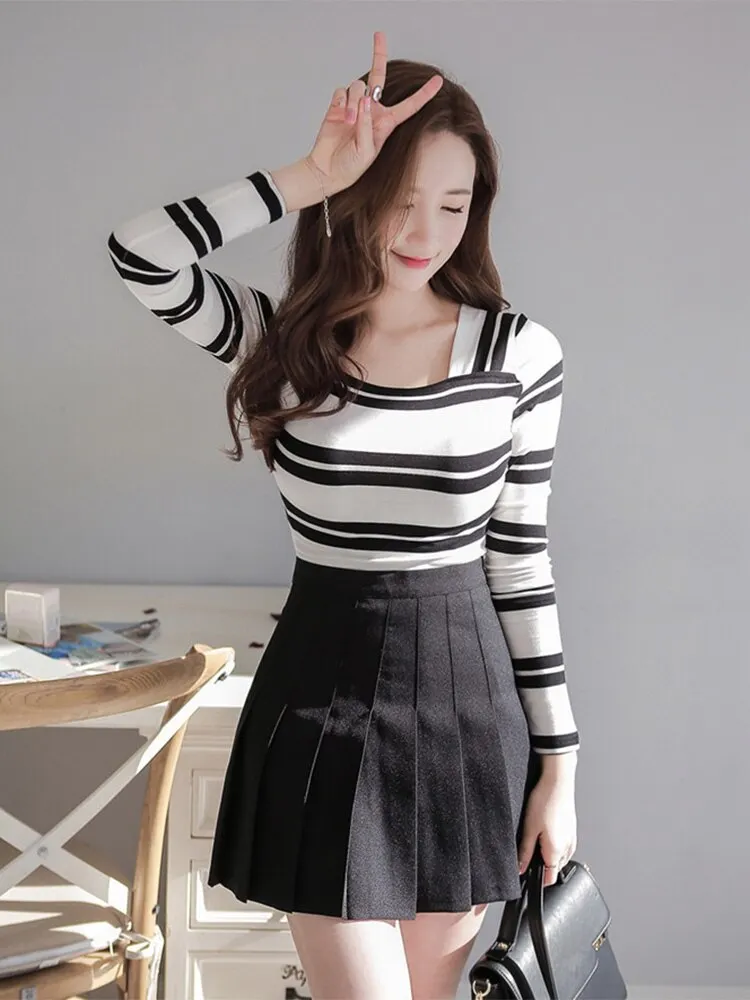 New Spring High Waist Ball Pleated Skirts Harajuku Denim Solid A-Line Sailor Skirt