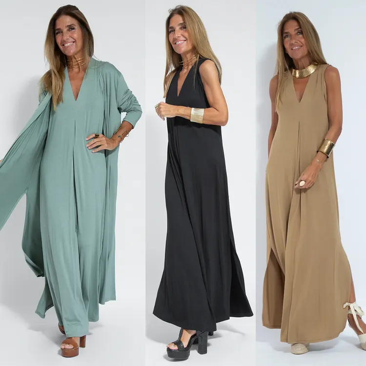 Ana Exclusive Maria Set of Long Slimming Dress and Vest Elevated Occasion Wear