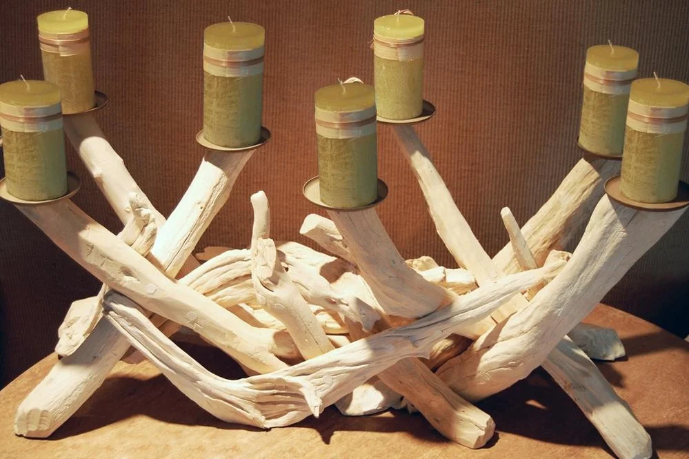Driftwood Candelabra, White, Bleached -Horizontal & Vertical-by Artisan Living