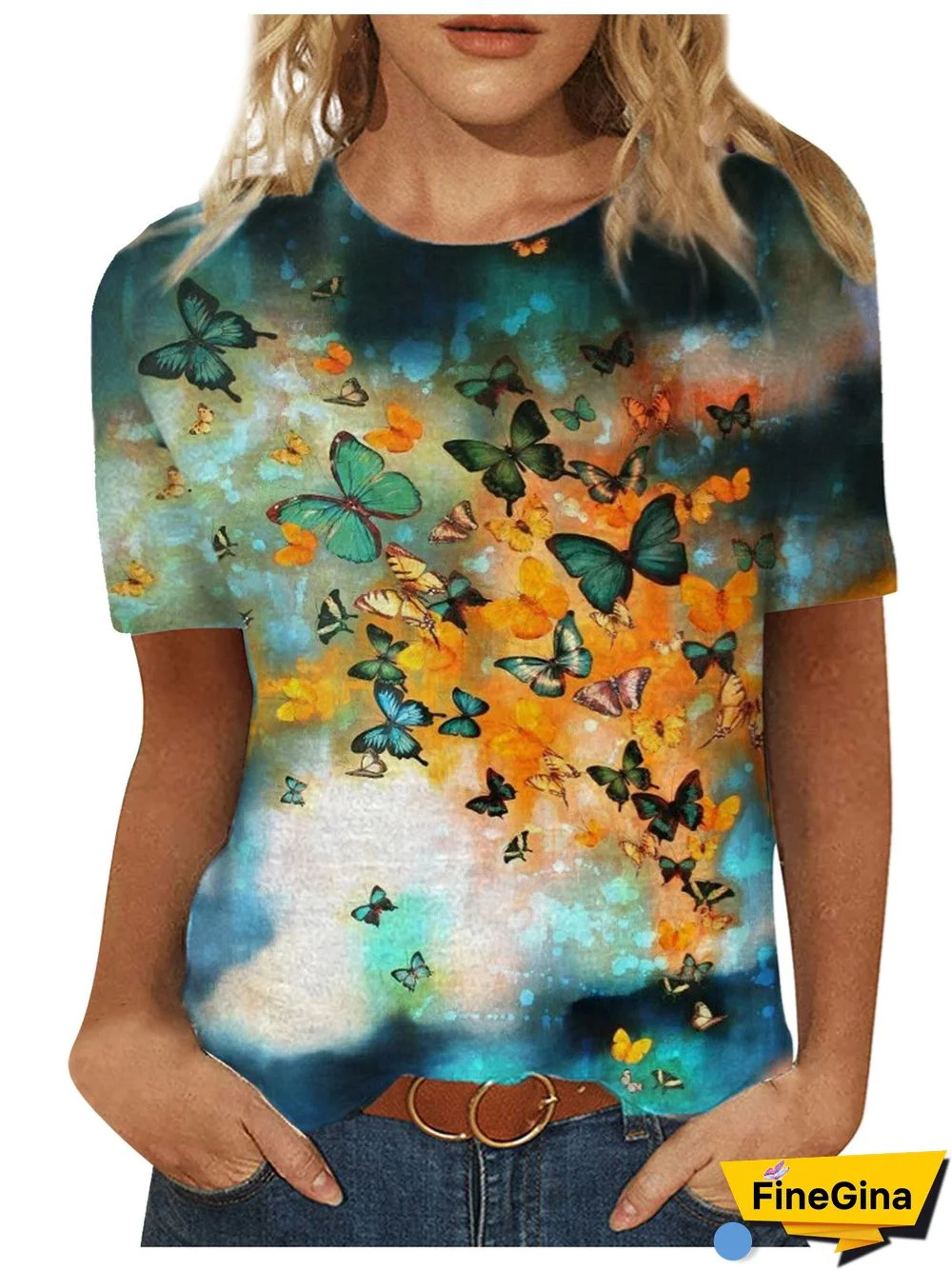 Women's Floral Printed Short Sleeve Scoop Neck Tops