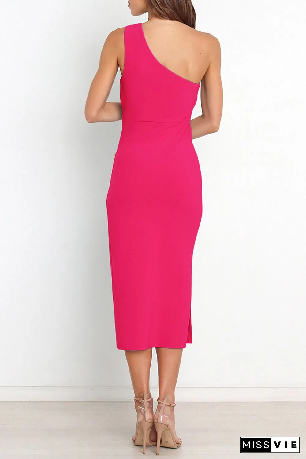 Sexy Simplicity Solid Fold Oblique Collar A Line Dresses