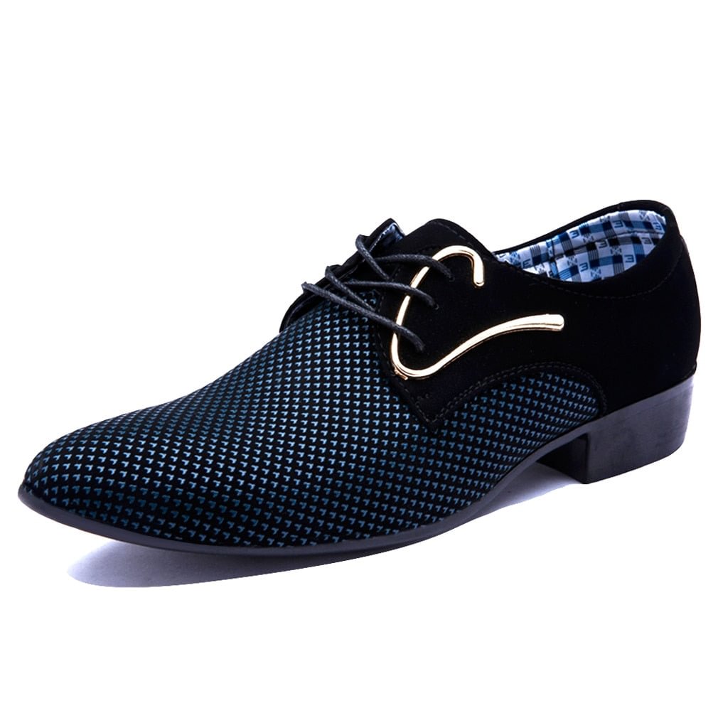 Men Plaid Leather Dress Shoes Fashion Elegant Lace Up Pointed Toe Formal Shoes Business Office Suit Shoes Wedding Loafers 2019