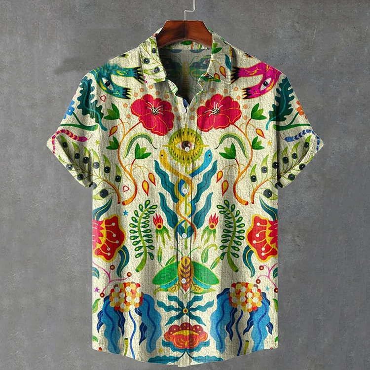 Vintage Flower Pattern Art Print Casual Shirt
