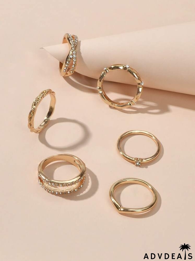 6pcs Rhinestone Decor Ring