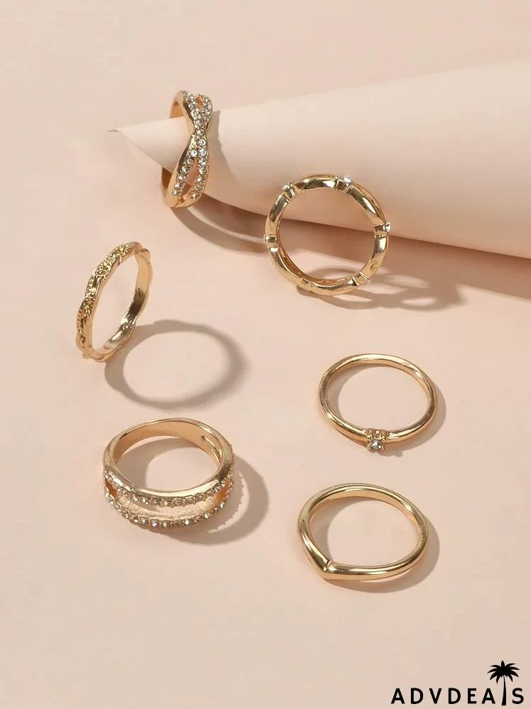 6pcs Rhinestone Decor Ring