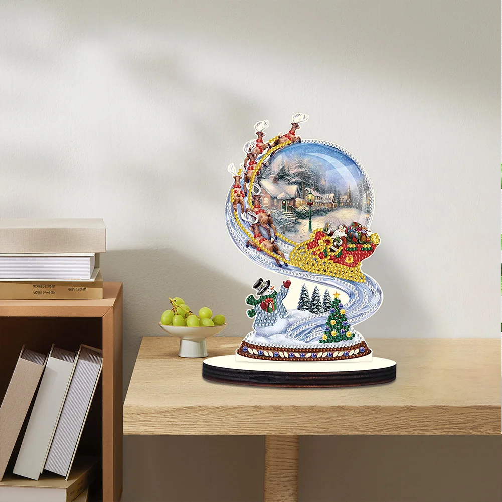 DIY Crystal Ball Single Side Diamond Painting Wooden Crystal Painting Desktop Kit for Home Office Desktop Decor