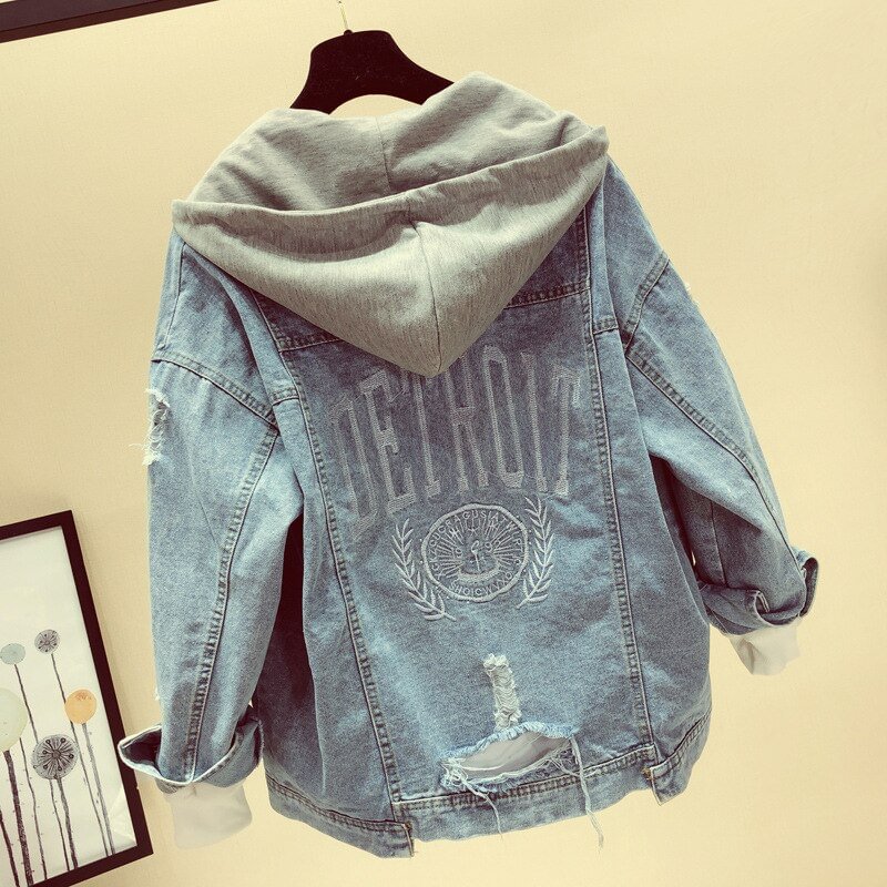 Fongt Coat Women Spring Autumn New Loose-Fit Plus Size Hooded Versatile Tops Denim Jacket And Jacket Women Womens Clothing