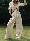 Solid Color Half Sleeves Two Piece Suits