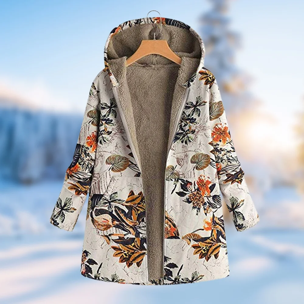Smiledeer Print velvet winter women's hooded jacket