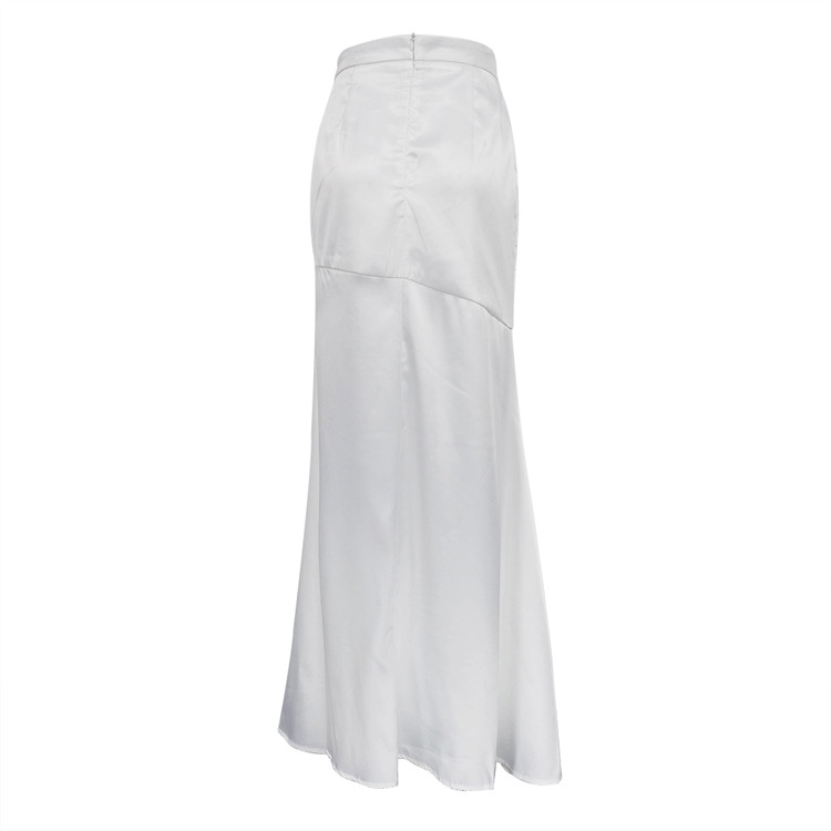 Ootddress Fashion High Split Patchwork Long Skirt Women Slim Elegant High Waist Casual Clothes White Long Skirt Ladies Gown Summer