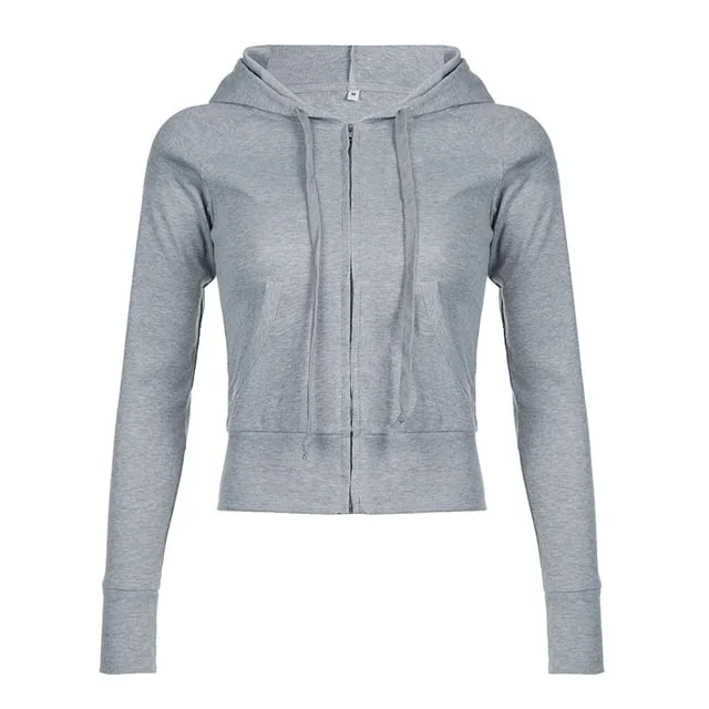 Drawstring Plain Zip Up Hoodie