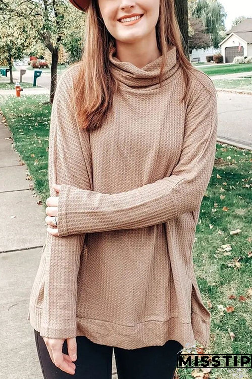 Cowl Neck Slit Sweater