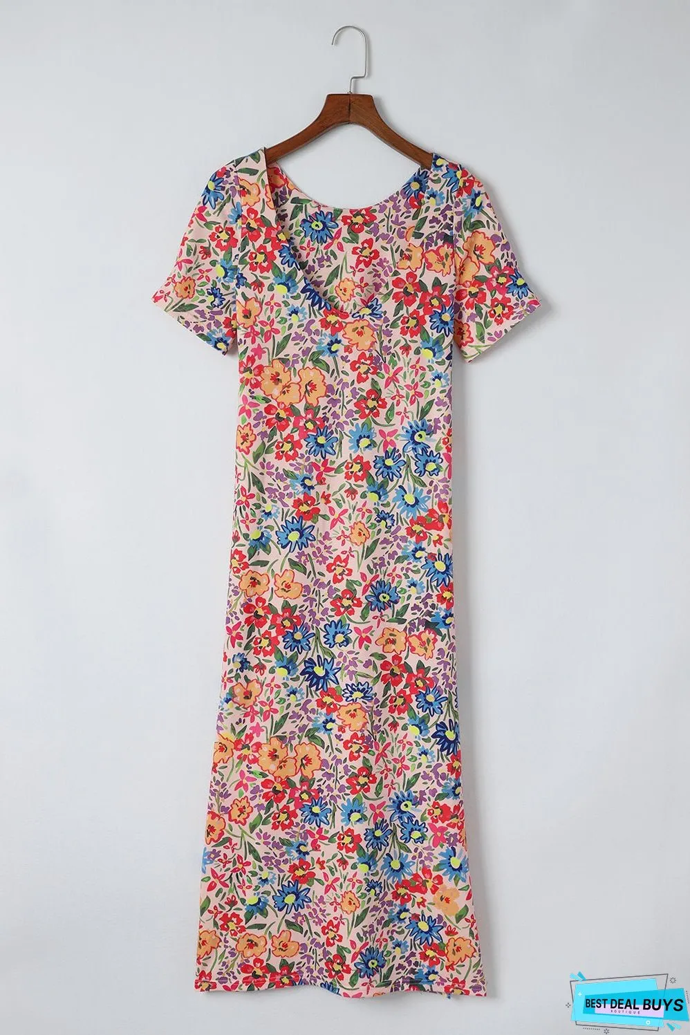 Floral Round Neck Short Sleeve Dress