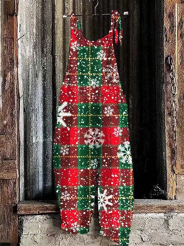 Ladies Christmas Snowflake Print Casual Jumpsuit