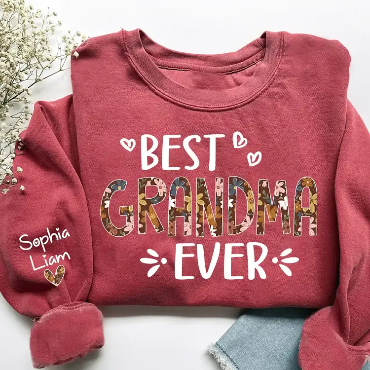 Best Grandma Ever Personalized Sweatshirt with Grandchildren Names, Custom Floral Grandma Shirt, Family Gift for Grandma