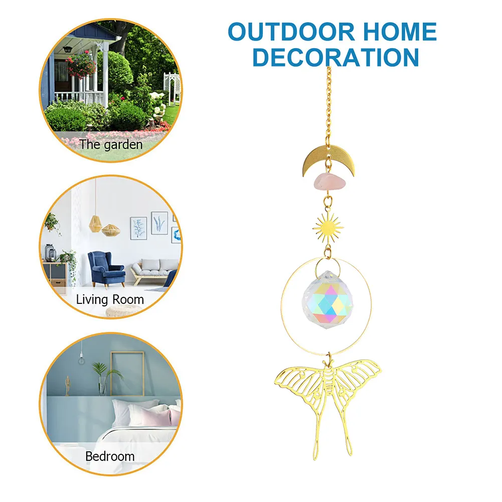 Crystal Wind Chime Prism Catchers Ornament Home Garden Decoration (Moth)