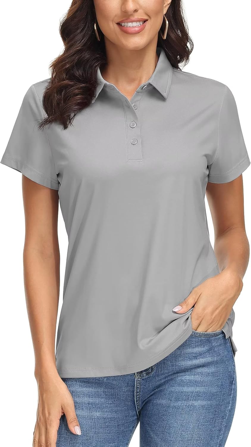Women's Polo Shirts UPF 50+ Sun Protection 4 Buttons Casual Work Quick Dry Short Sleeve Collared Golf Shirt
