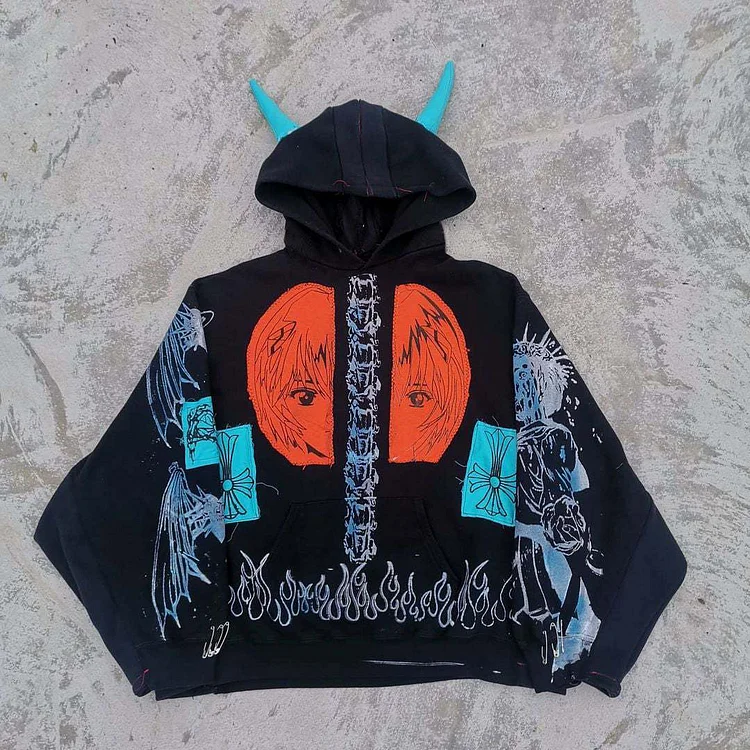 Cross Print Men's Streetwear Oversized Hip Hop Hoodie at Hiphopee