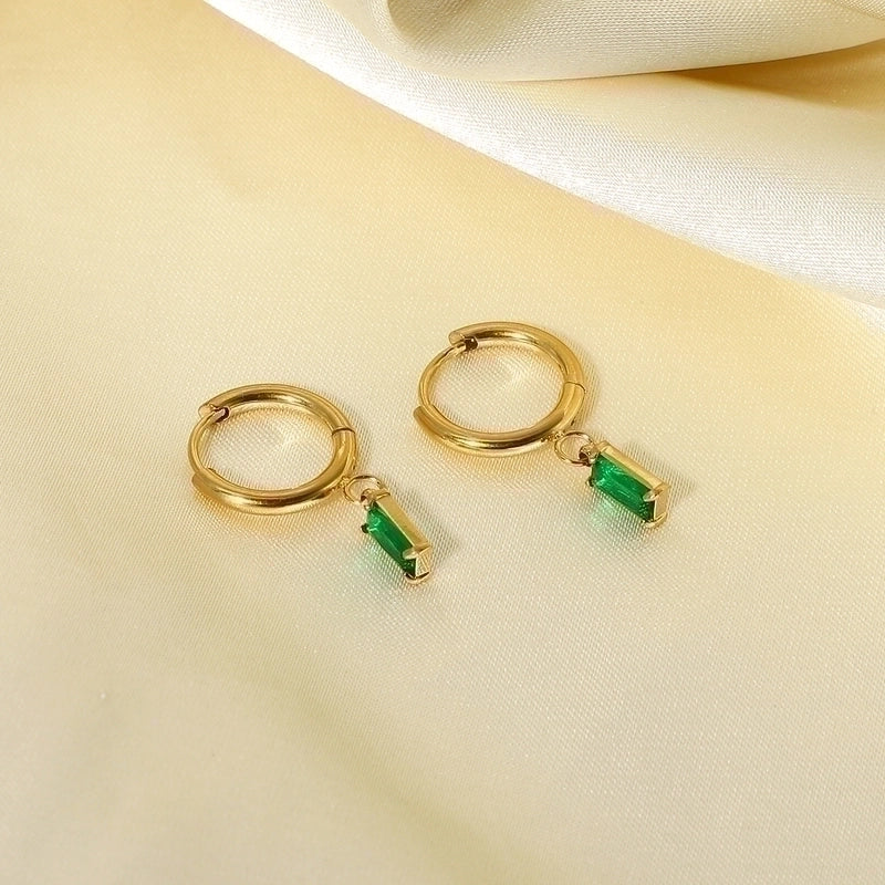 Geometric Plating Stainless Steel Artificial Gemstones Gold Plated Earrings