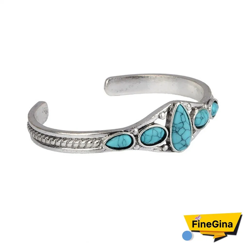 Women Vintage Jewelry 925 Soild Sterling Silver Natural Gemstone Turquoise Bracelet Adjustable Wedding Engagement Jewelry