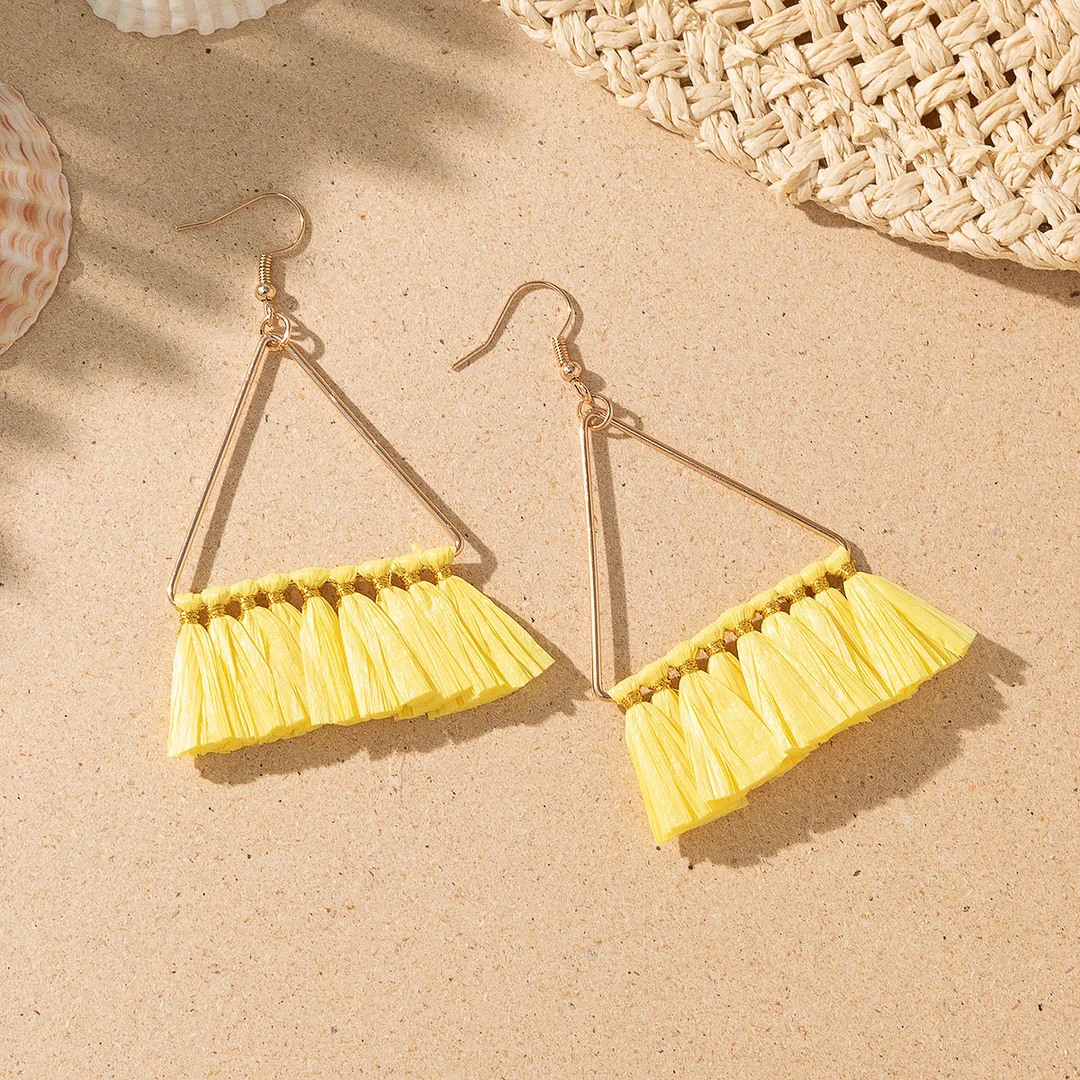 Women's Holiday Bohemian Style Raffia Braided Tassel Earrings