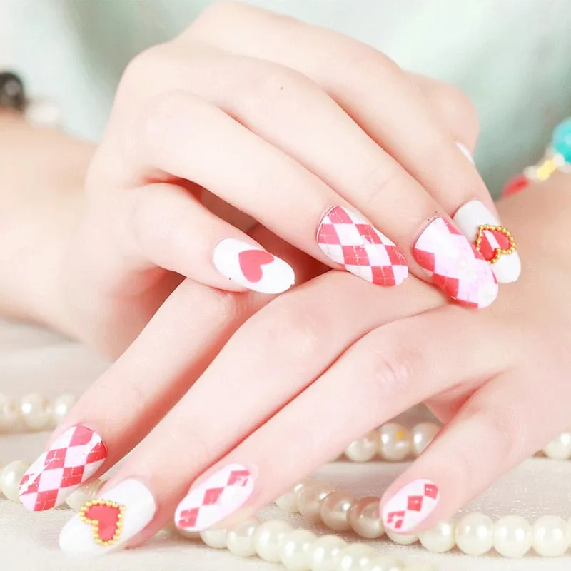 Wholesale Press On Nail Cherry Acrylic Fake Nail Oval Wine Red False Nails 3D Lady Nail Art Manicure Tools With Glue-Nail Inspo