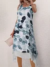 Vibrant Allover Print Asymmetric Hem Dress - Elegant Crew Neck, Sleeveless, Flowy, Bodycon Fit, Women's Clothing for Summer, Party, Casual Occasions