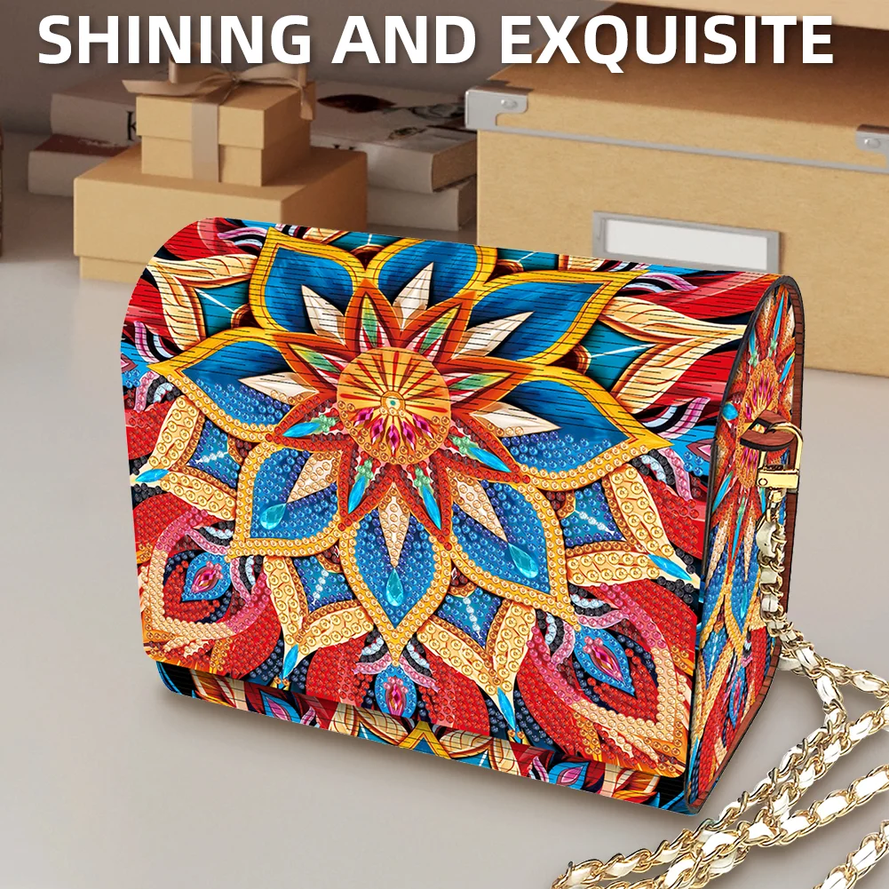 DIY Mandala Diamond Art Wooden Coin Pouch with Chain 5D Diamond Painting Purse
