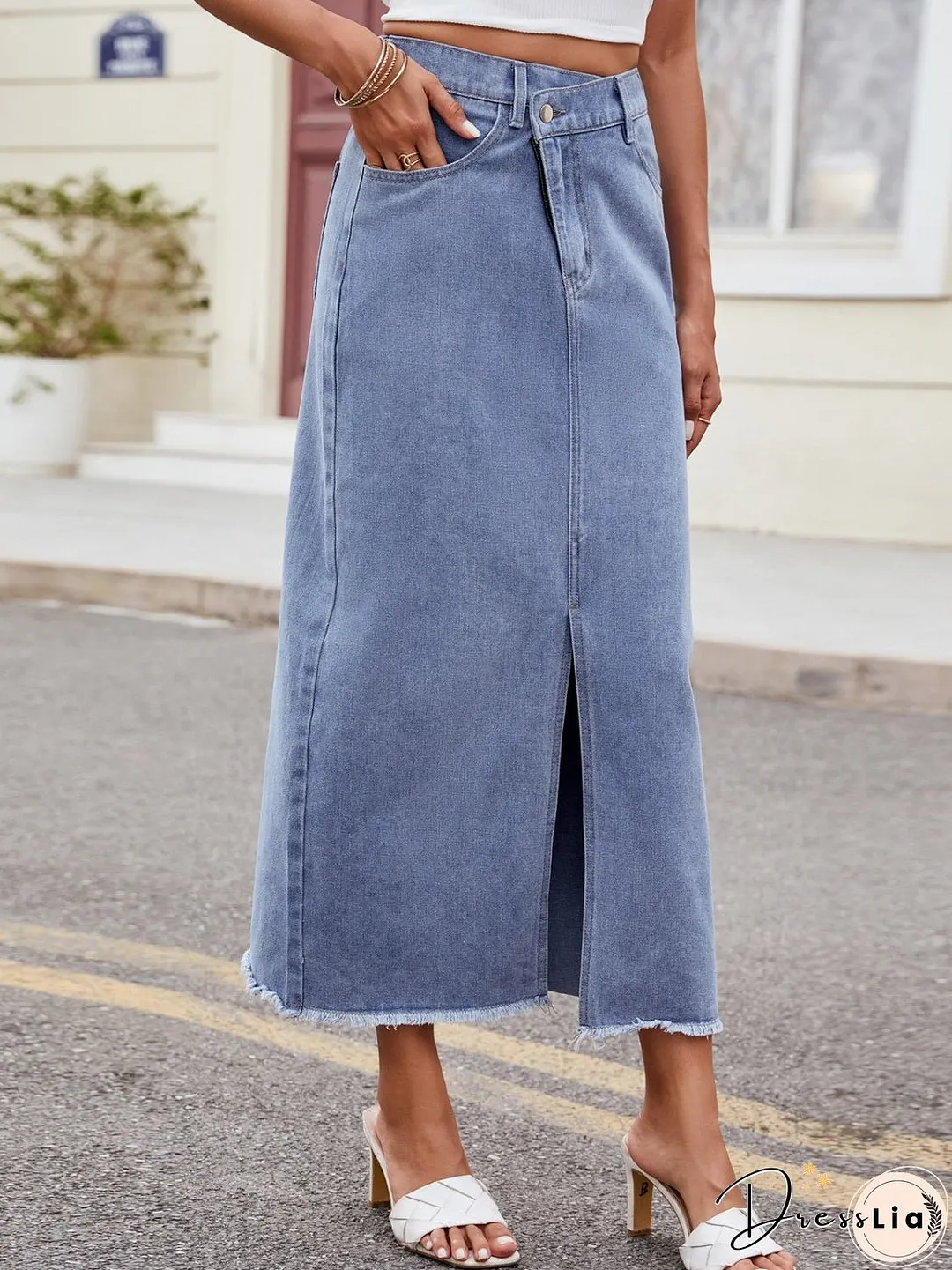 Slit Asymmetrical Waist Denim Skirt
