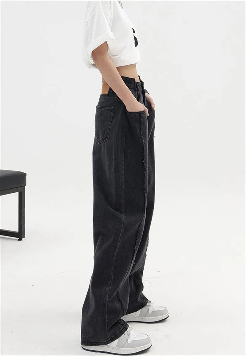Brownm Rise Wide Leg Baggy Jeans