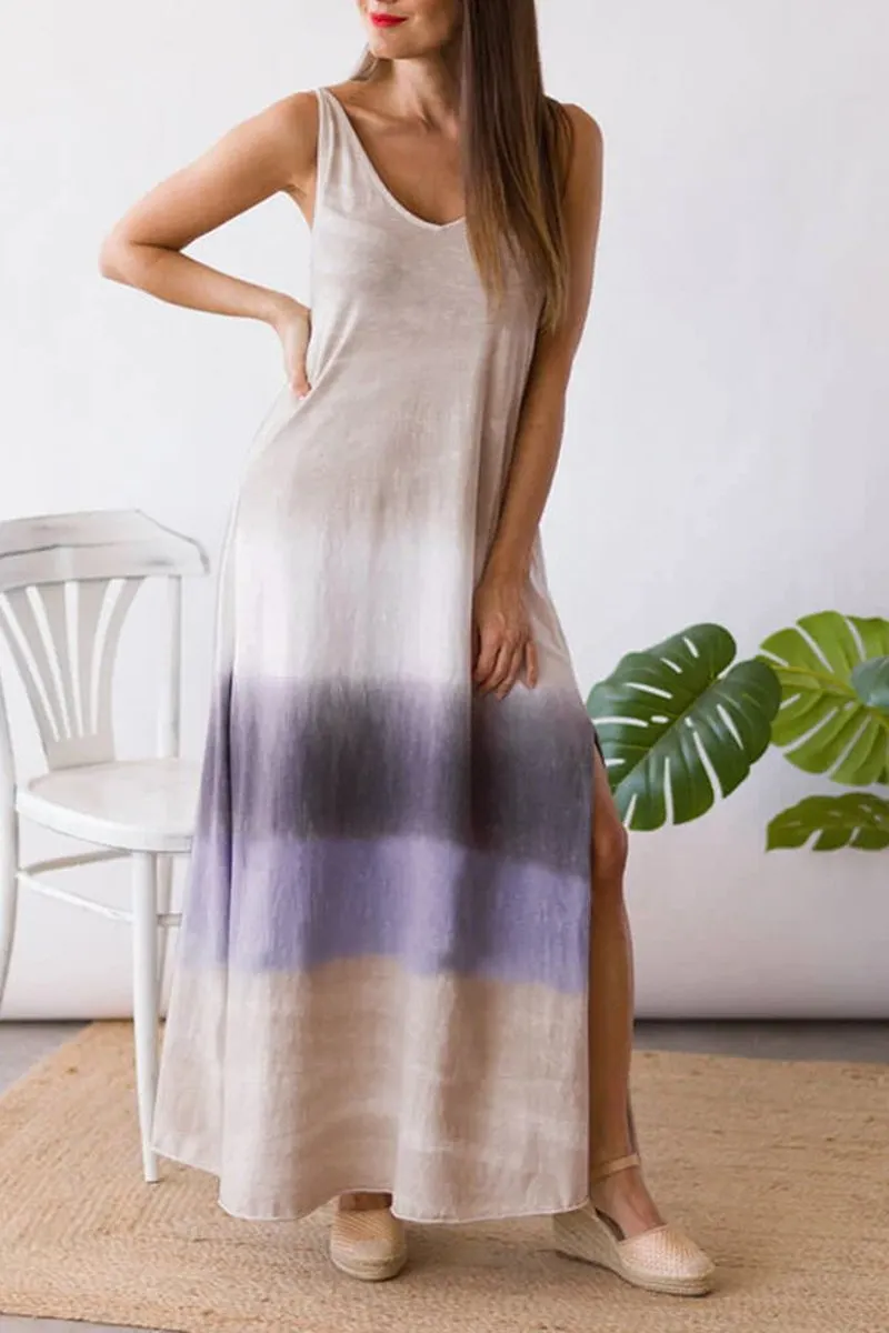 Gradient Color Slit Sleeveless Maxi Dress