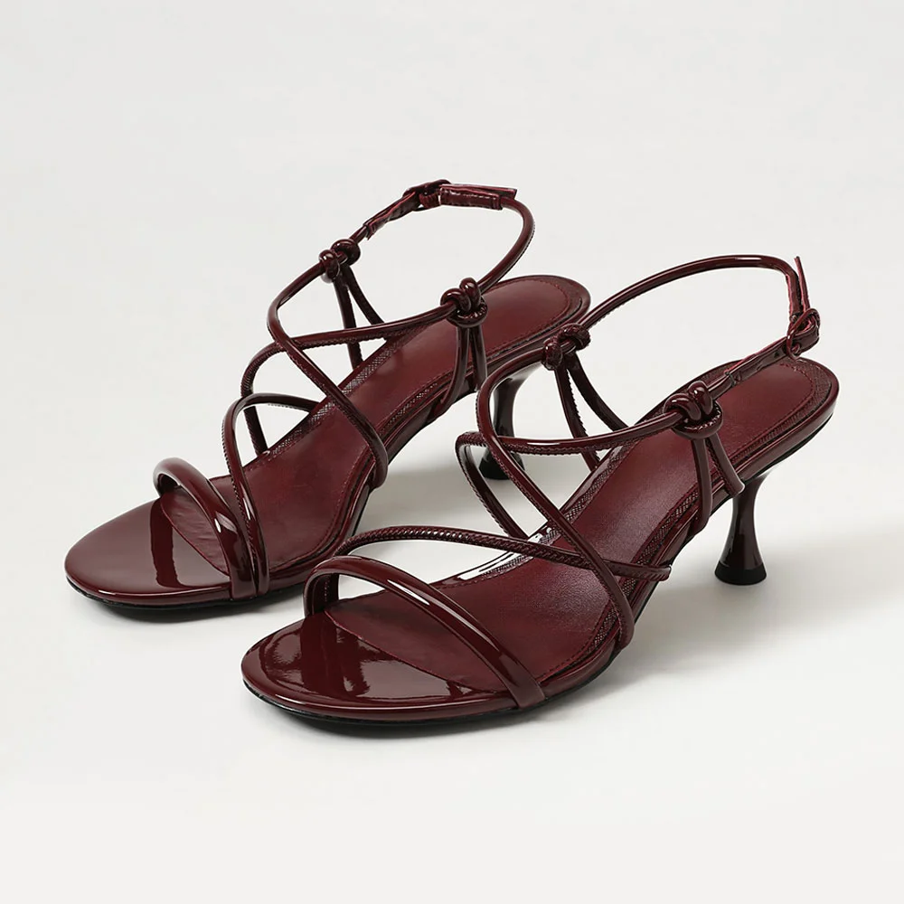Chic Round Toe Cross Strap Buckle Knot Women's Sandals in Maroon