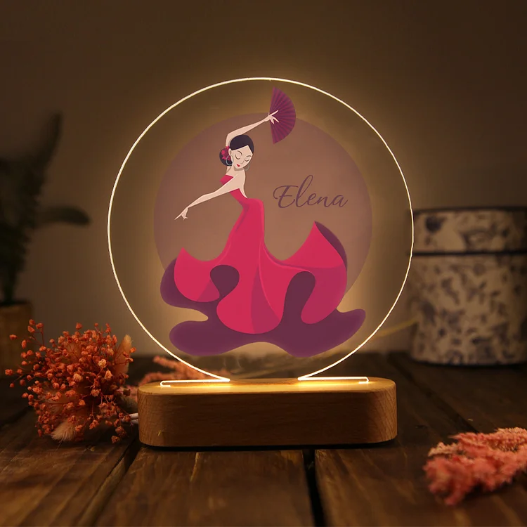 Lámpara Ilusión 3D Luz de Noche LED Danzante de Flamenco con Nombre Personalizado