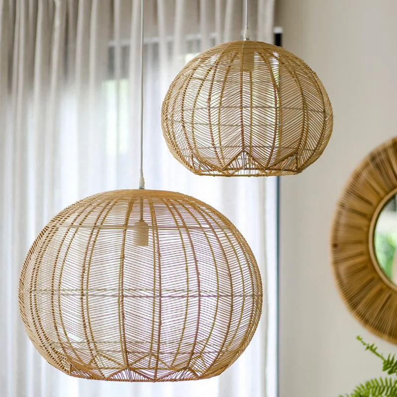 Boho Rattan Woven Globe Hanging Pendant Light