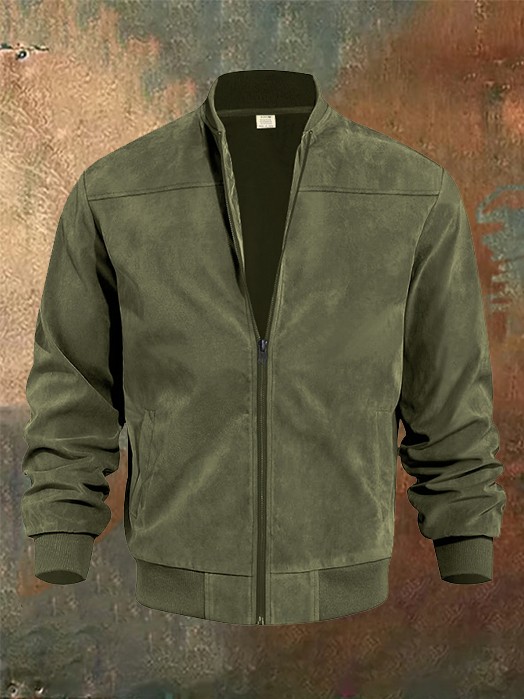 Solid Color Suede Zipper Up Casual Jacket Coat