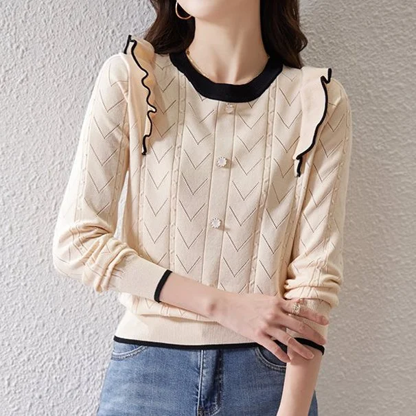 Knitted Cocoon Long Sleeve Shirts & Tops QueenFunky