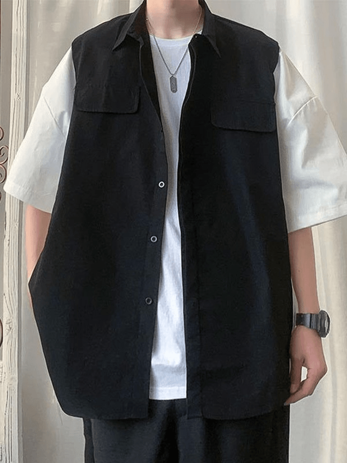 Aonga - Men's Patchwork Pocket Buttoned Shirt