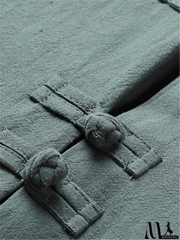 MidiSono - Mens Vintage Stand Collar Solid Color Cotton&Linen Robes