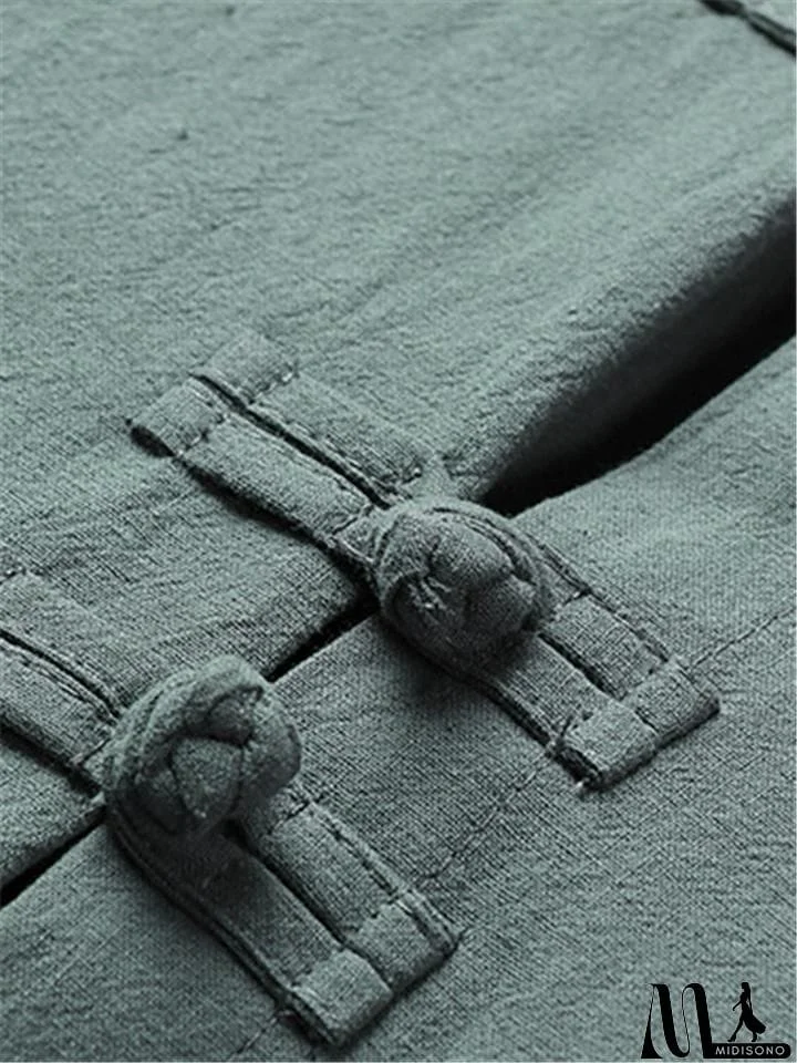 MidiSono - Mens Vintage Stand Collar Solid Color Cotton&Linen Robes