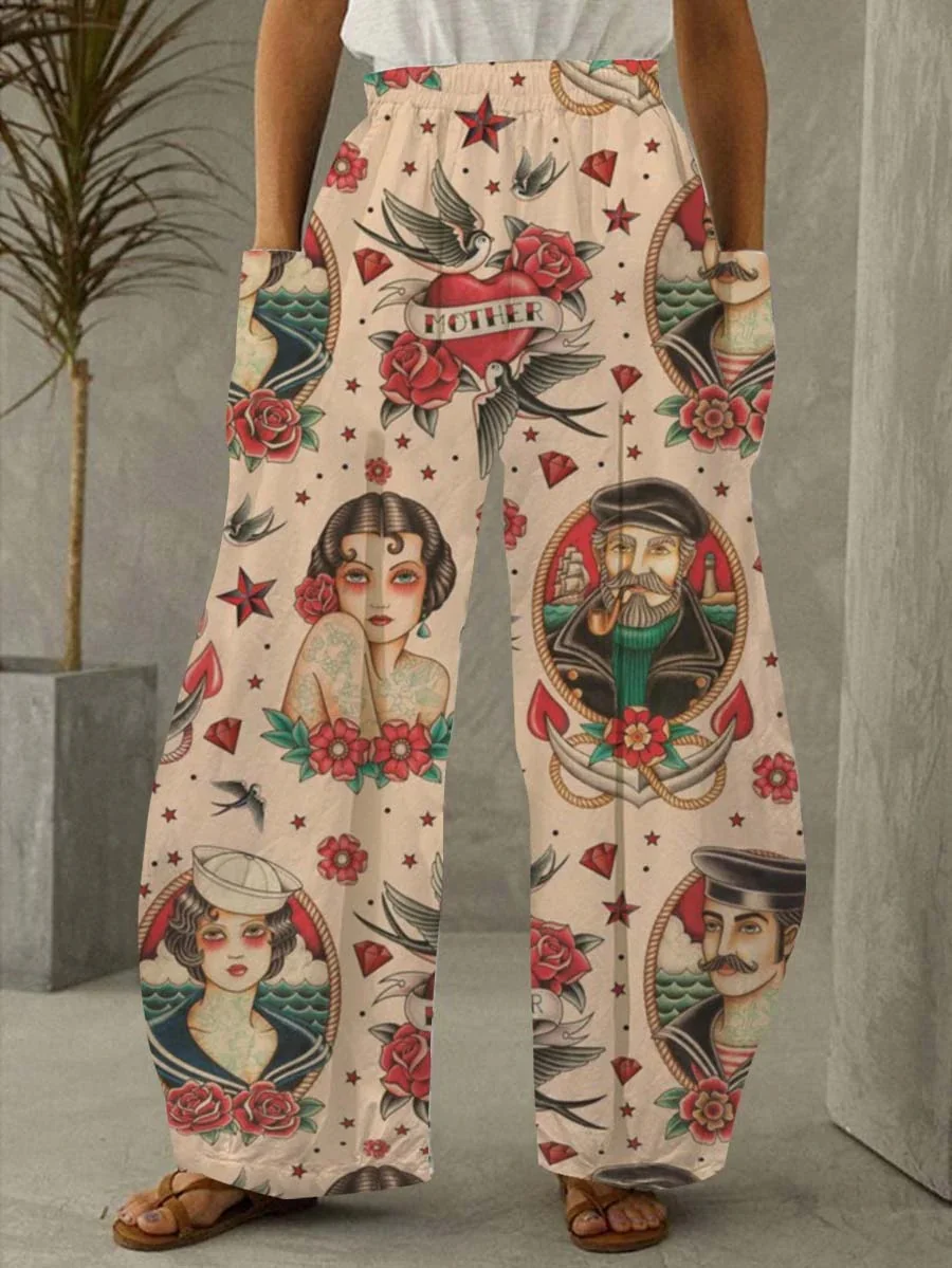 Vintage Sailor and Beauty Printed Pants