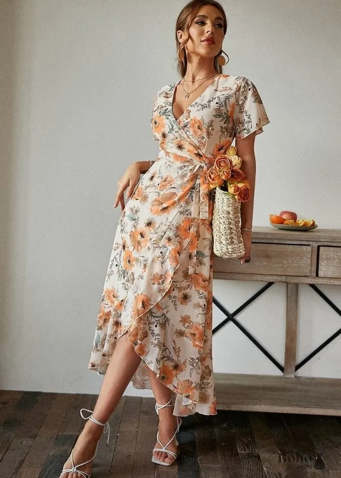 Floral Print Boho Summer Maxi Dress Rose