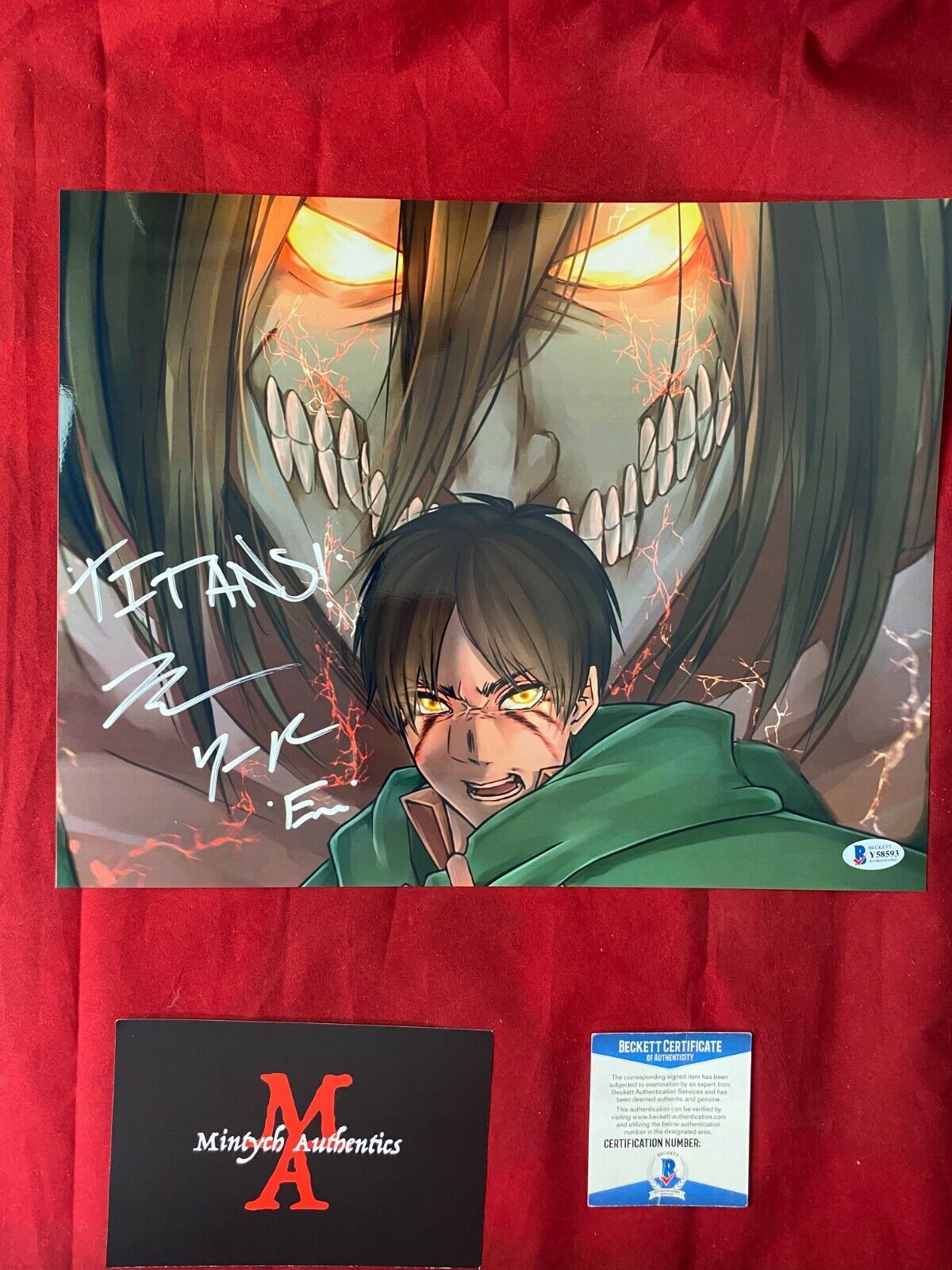 BRYCE PAPENBROOK SIGNED 11x14 Photo Poster painting! ATTACK ON TITAN! EREN! BECKETT COA! ANIME!
